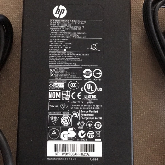 HP laptop power adapter; 150W - Picture 2 of 2